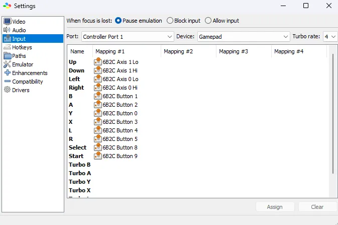 Configuración Inputs de BSNES